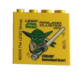 Brick 2 x 4 x 3 with 'LEGOLAND Deutschland Resort LEGO STAR WARS MINILAND CLUSTER 2019' Print / Yellow