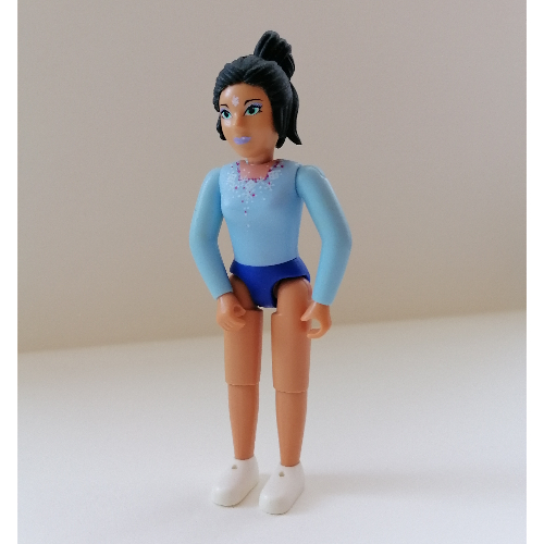 Lego Belville Figure Fixed Elbows, Female, Black Hair, Light Blue Top, Violet Hips (Snow Queen) / Bright Light Blue