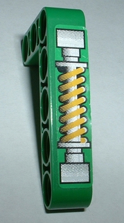 Lego Technic, Liftarm, Modified Bent Thick L-Shape 3 x 5 with Shock Absorber Pattern (Sticker) - Set 8241 / Green