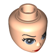 Lego Minidoll Head with Dark Blue Eyes, Red Lips, Thin Curved Eyebrows Print / Light Nougat