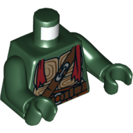Lego Torso Turtle Shell with Dark Brown Belts, Silver Buckles and Dark Red Scarf Print, Dark Green Arms and Hands / Dark Green