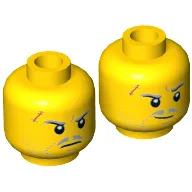 Minifig Head Solomon Blaze, Dual Sided, Light Bluish Gray Beard Stubble, Moustache and Eyebrows, Scar, Determined / Smirk Print [Hollow Stud] / Yellow