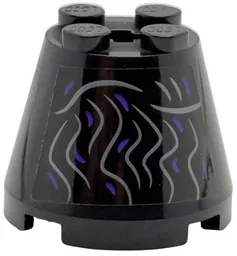 Cone 3 x 3 x 2 with Dark Silver and Dark Purple Curved Lines Pattern (Sticker) - Set 75682