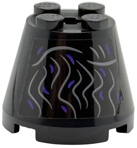 Lego Cone 3 x 3 x 2 with Dark Silver and Dark Purple Curved Lines Pattern (Sticker) - Set 75682