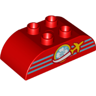 Lego Duplo Brick 2 x 4 Curved Top with Plane Flying Around Globe Logo print