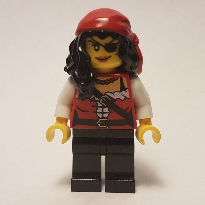 Lego Pirate - Female, Black Hair with Bandana, White Arms