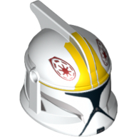 Lego Helmet Clone Trooper Phase 1, with Side Holes, Clone Pilot, Yellow Markings and Black Visor Print / White