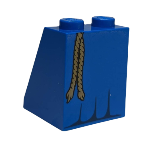 Lego Brick Sloped 65° 2 x 2 x 2 with Bottom Tube with Dress with Black Hem Folds, Tan Rope Belt Print / Blue