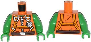 Lego Torso Jumpsuit with Zipper, Harness Straps, Altimeter and Brown Belt Pattern / Bright Green Arms / Bright Green Hands