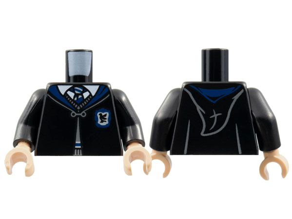 Lego Torso Hogwarts Robe Clasped with Ravenclaw Crest, Sweater, Shirt and Tie Pattern / Black Arms / Light Nougat Hands