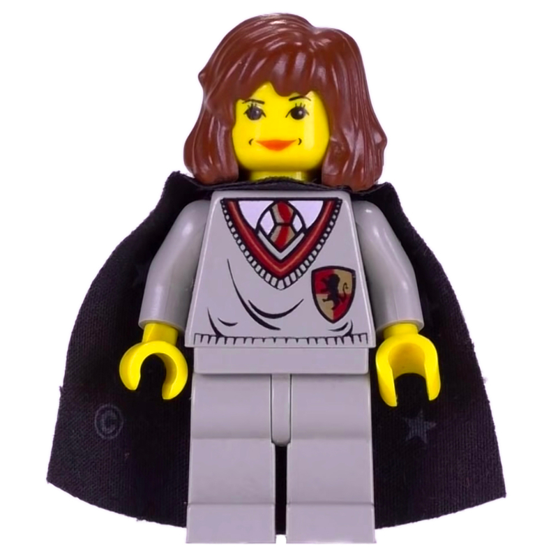 Lego Hermione Granger, Yellow Skin, Gryffindor Sweater with Crest, Cape with Stars
