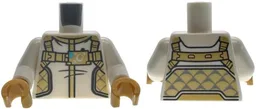 Torso Spacesuit with Gold Harness and Hem, Tan Panels with Dark Bluish Gray Lattice Pattern / White Arms / Pearl Gold Hands / White