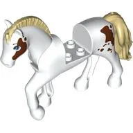 Animal, Horse with Raised Leg, Moveable Head, Tan Roached Mane and Tail, Reddish Brown Spots Print / White
