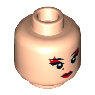 Lego Minifig Head Karai, Dual Sided, Red Lips and Eye Shadow, Beauty Mark, Mouth Closed / Bared Teeth Print [Hollow Stud] / Light Nougat