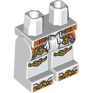 Lego Hips and White Legs with Robe Ends, Orange, Silver Armor, Gold Knees and Toes Decorations, print / White