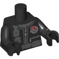 Torso, Jumpsuit with Silver Zippers, Dark Bluish Gray Belt and Pouches Print, Black Arms and Hands with Stopwatch Print on Left / Black