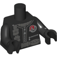 Lego Torso Jumpsuit with Silver Zippers, Dark Bluish Gray Belt and Pouches Print, Black Arms and Hands with Stopwatch Print on Left / Black