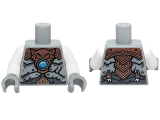 Lego Torso Vest Copper Tiger Armor, Blue Round Jewel (Chi) Pattern / White Arms / Light Bluish Gray Hands