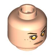 Lego Minifig Head Darth Rey, Black eyebrows, Yellow Eyes, Peach Lips, Freckles, Stern/Angry Scowl / Light Nougat