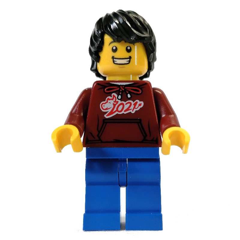 Lego Dark Red Torso, Blue Legs, Black Hair
