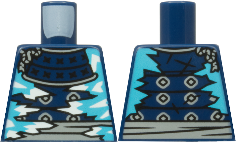 Lego Torso Armor with Black Stitches, Medium Azure and White Ice Crystals, Light Bluish Gray Sash Pattern