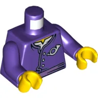 Torso Tunic Jacket with Buttons and Postal Horn Print, Dark Purple Arms, Yellow Hands / Dark Purple