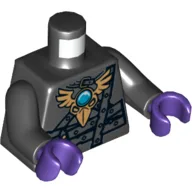Torso Armor with Dark Bluish Gray Belts, Gold Raven Head and Blue Round Jewel (Chi) Print, Black Arms, Dark Purple Hands / Black