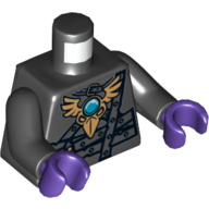 Lego Torso Armor with Dark Bluish Gray Belts, Gold Raven Head and Blue Round Jewel (Chi) Print, Black Arms, Dark Purple Hands / Black