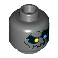 Minifig Head Nexo Knights Lord Krakenskull, Yellow Right Eye, Blue Left Eye, Cracks and Jagged Mouth Print [Hollow Stud] / Dark Bluish Gray