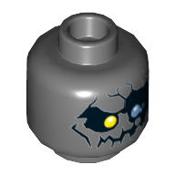 Lego Minifig Head Nexo Knights Lord Krakenskull, Yellow Right Eye, Blue Left Eye, Cracks and Jagged Mouth Print [Hollow Stud] / Dark Bluish Gray