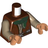Lego Torso, Jedi Robe, Dark Tan Shirt, Black Belt, Dark Green Handkerchief print, Dark Tan Arms, Nougat Hands / Reddish Brown