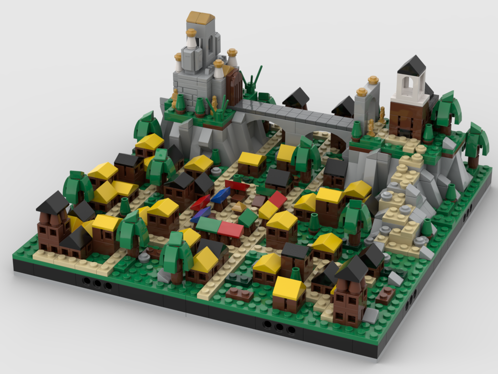 Lego Medieval town with a Temple diorama