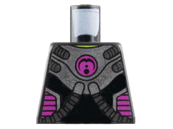 Lego Torso Alien Silver Armor Breastplate with Dark Silver Hoses, Magenta Circle Logo and Side Panels, Lime Neck Pattern