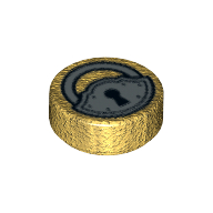 Lego Tile Round 1 x 1 with Padlock Print / Pearl Gold