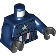 Lego Torso Armor, White Star, White and Red Stripes, and Belt Print, Dark Blue Arms, Black Hands / Dark Blue