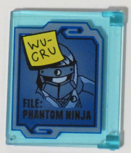 Lego Glass for Window 1 x 4 x 3 - Opening with Blue Screen with 'WU-CRU' Sticky Note and 'FILE: PHANTOM NINJA' Pattern (Sticker) - Set 70596