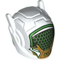 Lego Helmet with Antennae and Headphones and Black Visor with Green Honeycomb, Gold/Green Decorations Print (Mei) / White