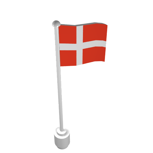 Lego Flag on Flagpole, Wave with Denmark Print / White
