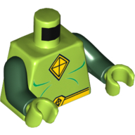 Lego Torso Muscles Outline with Yellow Kite Diamond Shape Logo and Belt Print, Dark Green Arms, Lime Hands / Lime