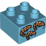 Duplo Brick 2 x 2 with 3 Orange Shrimp Print / Medium Azure