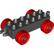 Lego Duplo Car Base 2 x 6 with Fake Bolts, Open Hitch End and Red Wheels / Black