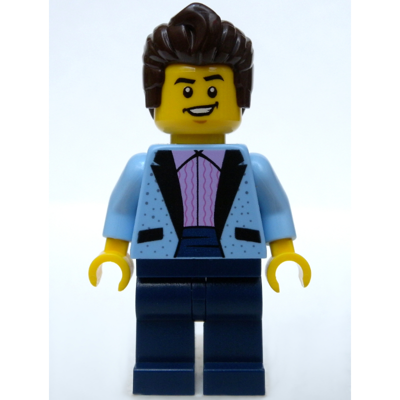 Lego Bright Light Blue Torso, Dark Blue Legs, Dark Brown Hair