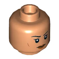 Minifig Head Iden Versio, Eyebrows, Dark Orange Lips, Cheeks Lines, Neutral / Angry Print / Nougat