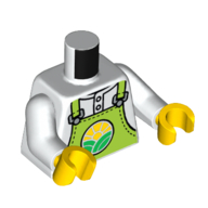 Lego Torso Overalls, Lime with Grocery Store Logo Print, White Arms, Yellow Hands / White