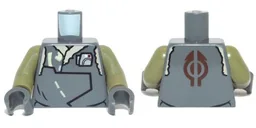 Torso SW Vest with Overlapping Panels and Metallic Silver Badge Pattern / Olive Green Arms / Dark Bluish Gray Hands