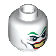 Lego Minifig Head Joker, Green Eyebrows, Red Lips, Wide Smile / Smirk Print / White