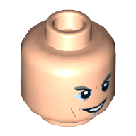 Lego Minifig Head Grandmaster, Dark Orange Brow and Cheek Lines, Light Blue Eye Shadow and Line on Chin, Smug / Smile Print / Light Nougat