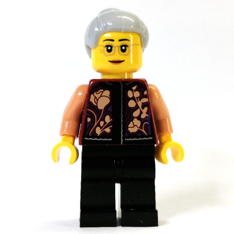 Lego Dark Red Torso, Black Legs, Light Bluish Grey Hair