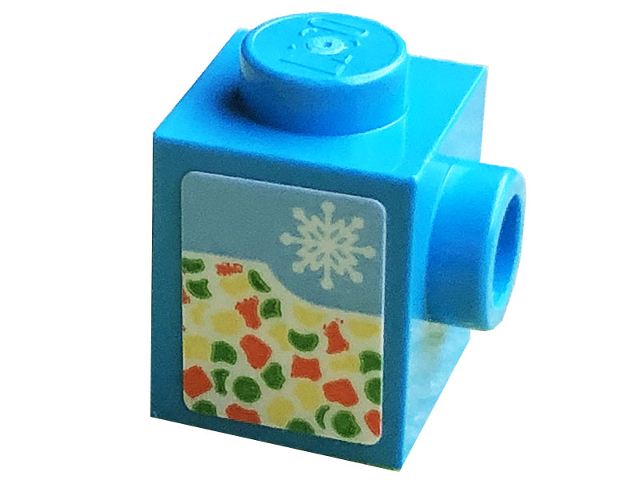Lego Brick, Modified 1 x 1 with Stud on Side with Snowflake and Vegetables Pattern (Sticker) - Set 10291