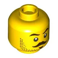 Minifig Head Dark Brown Eyebrows, Moustache, Soul Patch, Stubbled Beard, Stern/Scared Print / Yellow